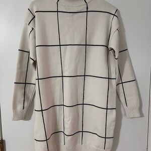 Cream and Black Grid Pattern Sweater Dress